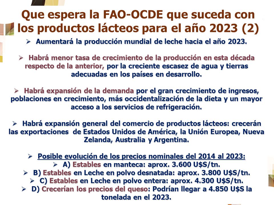 Que espera la FAO-OCDE que suceda con los productos lácteos para el año 2023 (2)