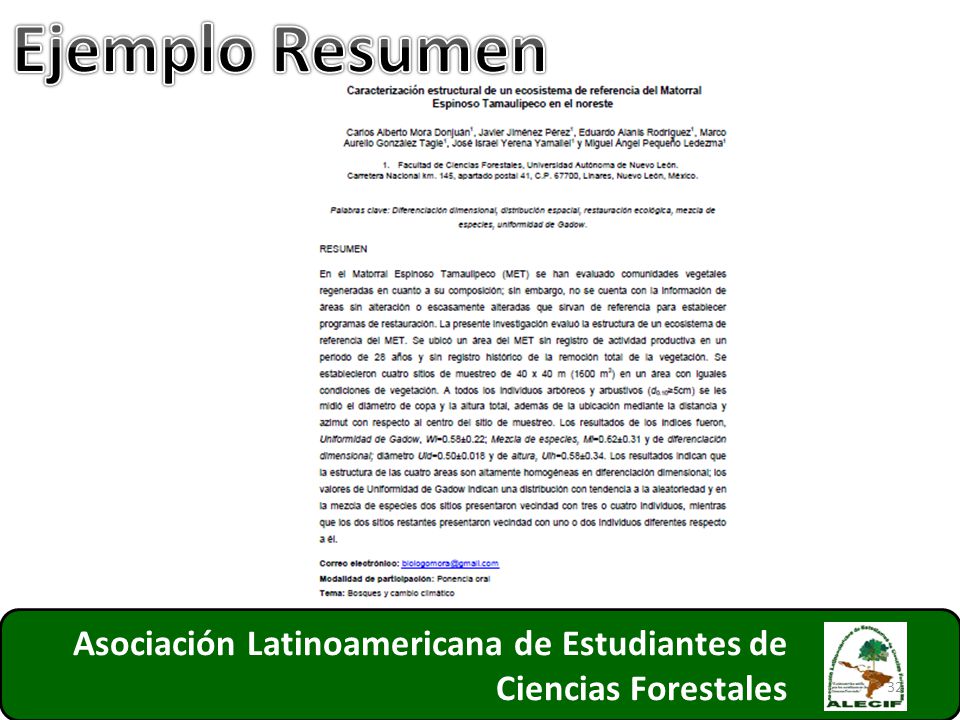 Ejemplo Resumen Asociación Latinoamericana de Estudiantes de Ciencias Forestales