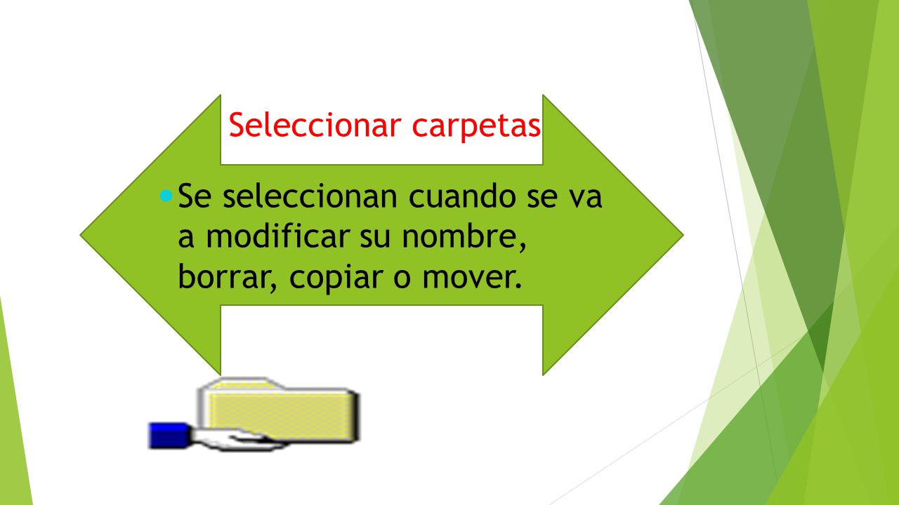 Se seleccionan cuando se va a modificar su nombre, borrar, copiar o mover.