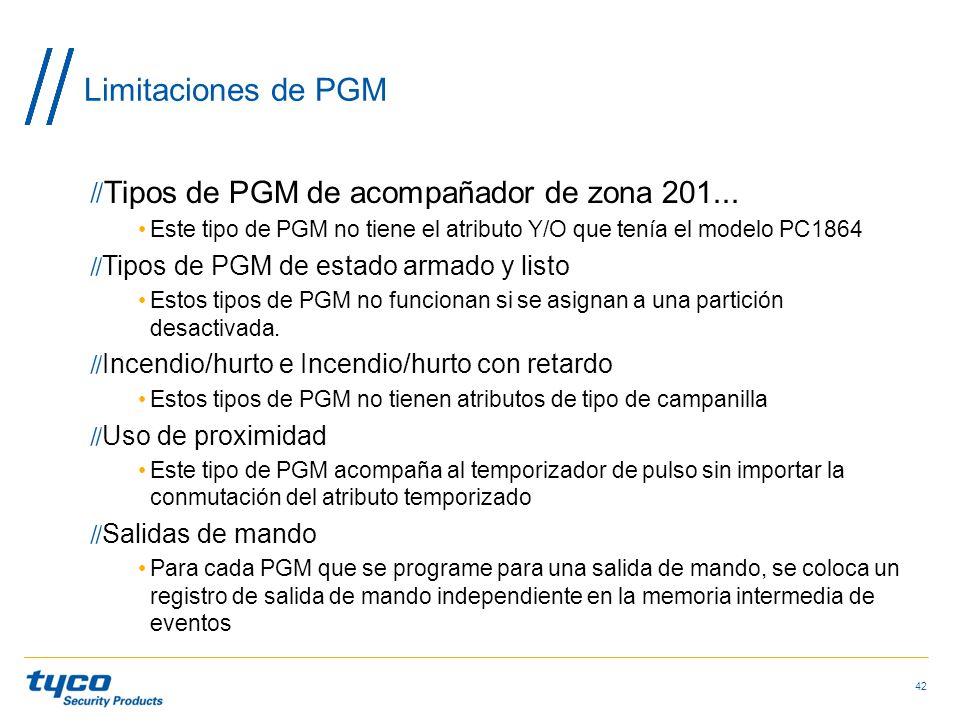 Limitaciones de PGM Tipos de PGM de acompañador de zona
