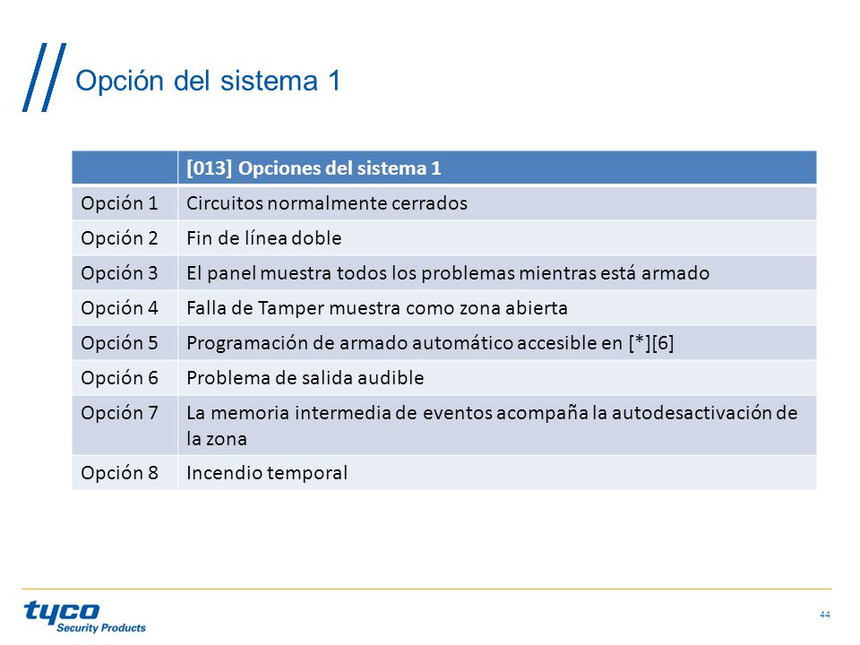 Opción del sistema 1 [013] Opciones del sistema 1 Opción 1