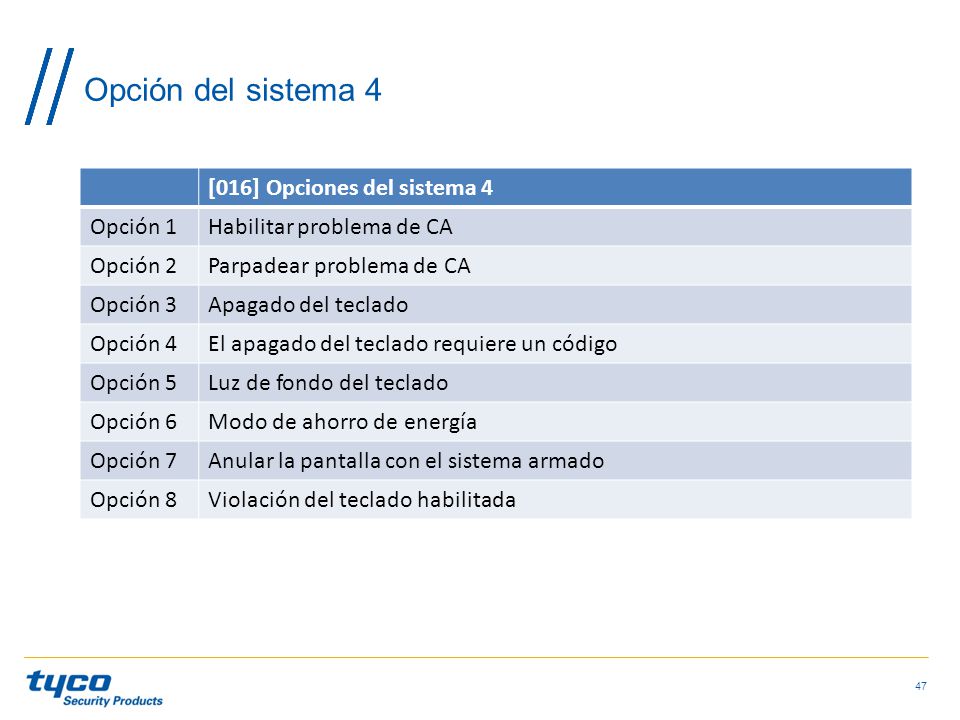 Opción del sistema 4 [016] Opciones del sistema 4 Opción 1