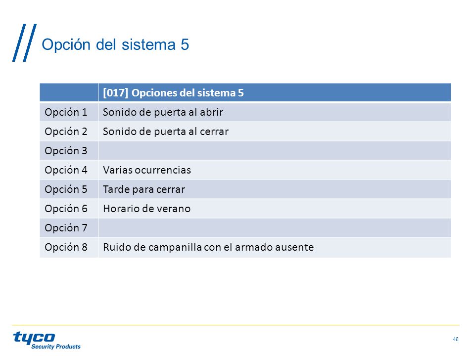 Opción del sistema 5 [017] Opciones del sistema 5 Opción 1