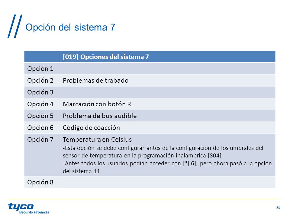 Opción del sistema 7 [019] Opciones del sistema 7 Opción 1 Opción 2