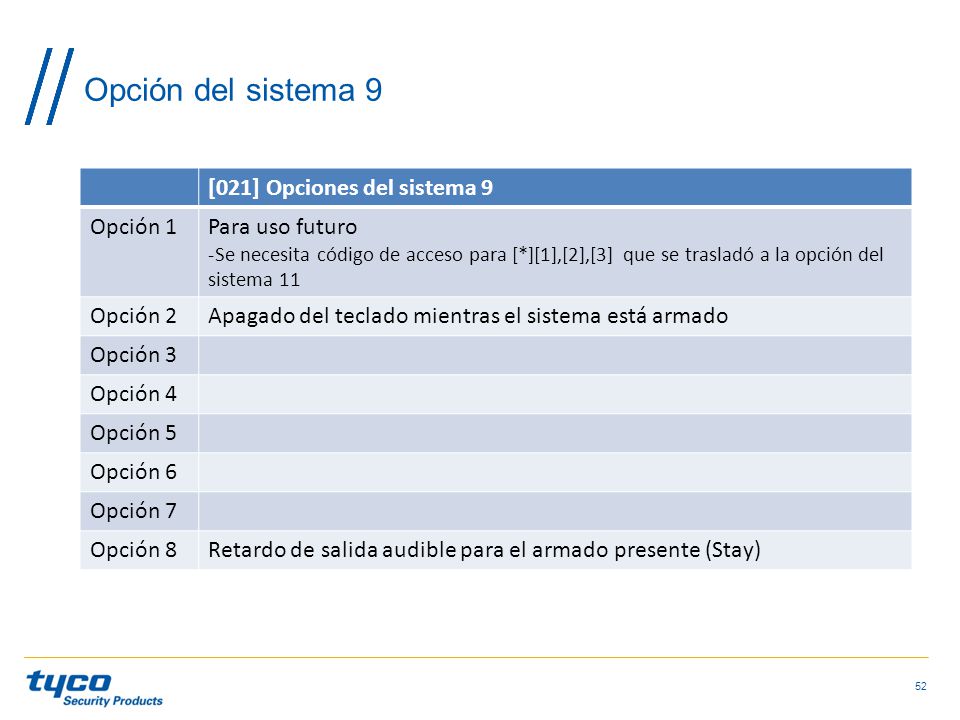 Opción del sistema 9 [021] Opciones del sistema 9 Opción 1
