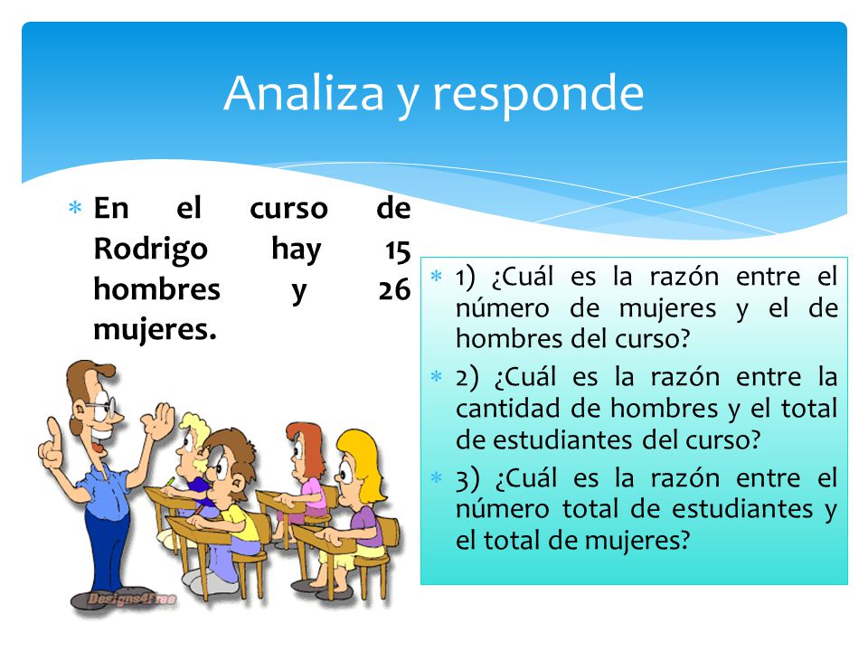 Analiza y responde En el curso de Rodrigo hay 15 hombres y 26 mujeres.