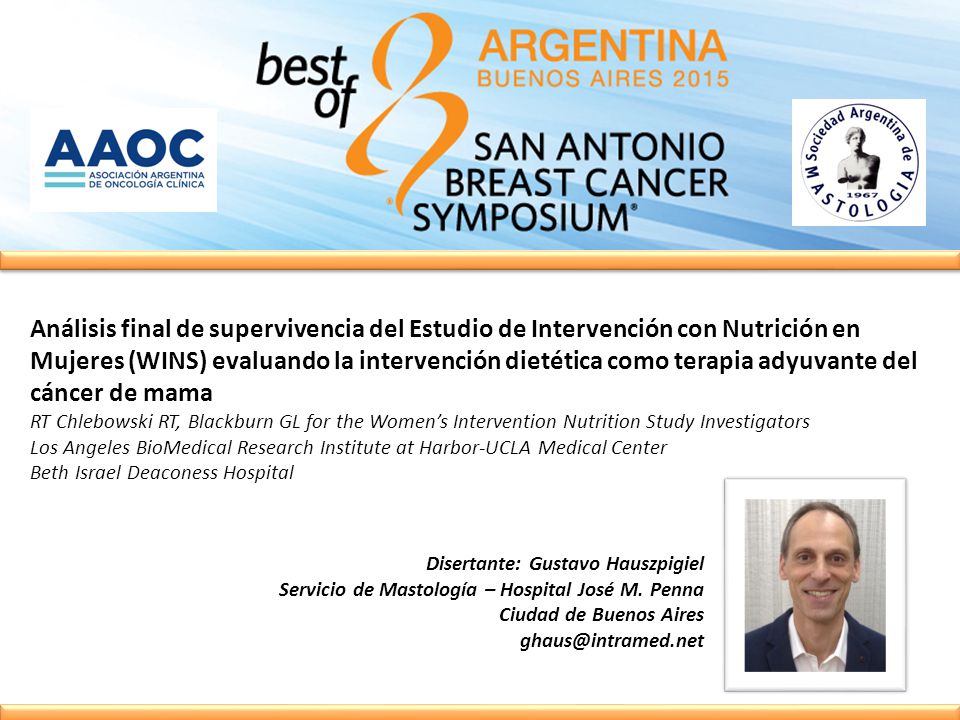 Análisis final de supervivencia del Estudio de Intervención con Nutrición en Mujeres (WINS) evaluando la intervención dietética como terapia adyuvante del cáncer de mama