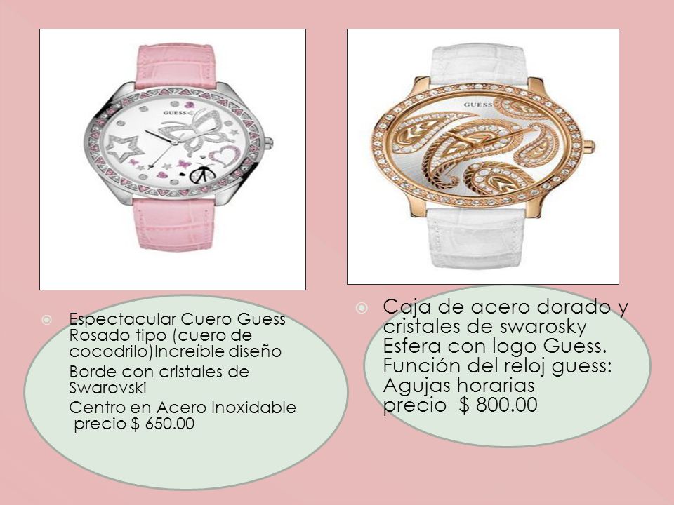 Caja de acero dorado y cristales de swarosky Esfera con logo Guess