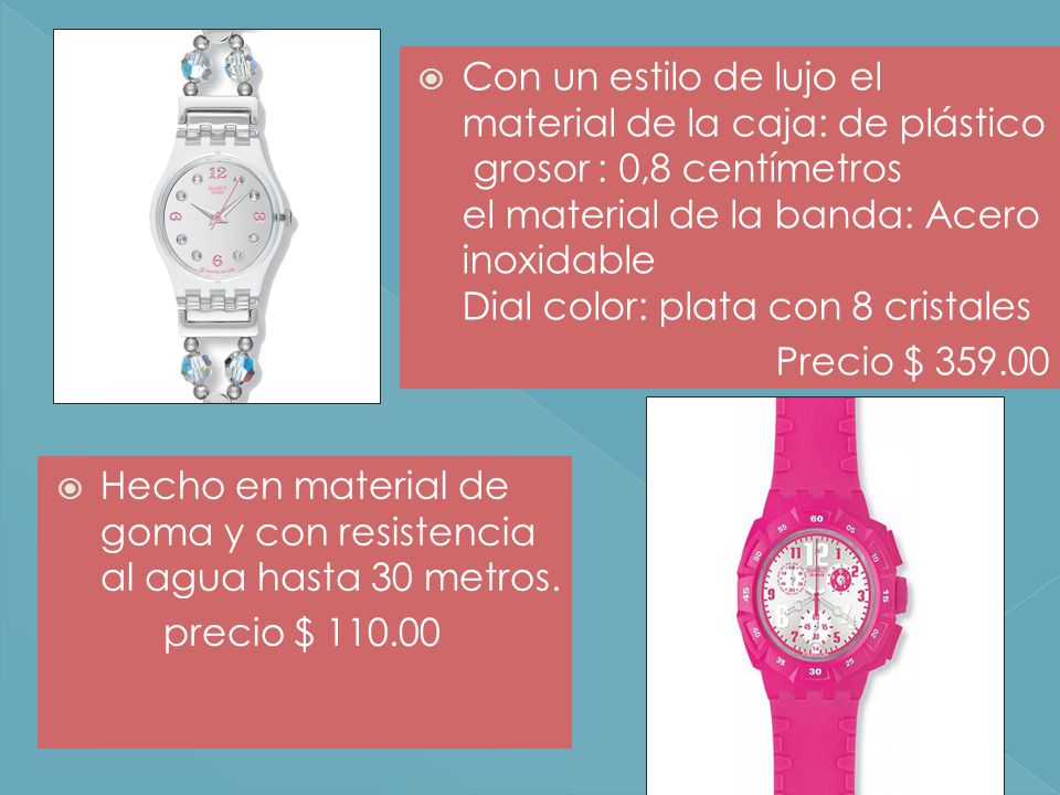 Con un estilo de lujo el material de la caja: de plástico grosor : 0,8 centímetros el material de la banda: Acero inoxidable Dial color: plata con 8 cristales