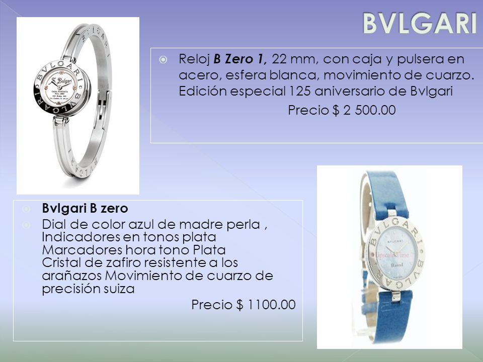 BVLGARI Reloj B Zero 1, 22 mm, con caja y pulsera en acero, esfera blanca, movimiento de cuarzo. Edición especial 125 aniversario de Bvlgari.