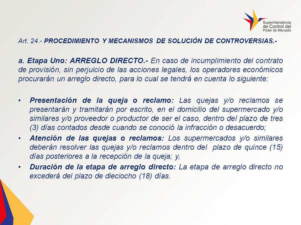 Art PROCEDIMIENTO Y MECANISMOS DE SOLUCIÓN DE CONTROVERSIAS.-