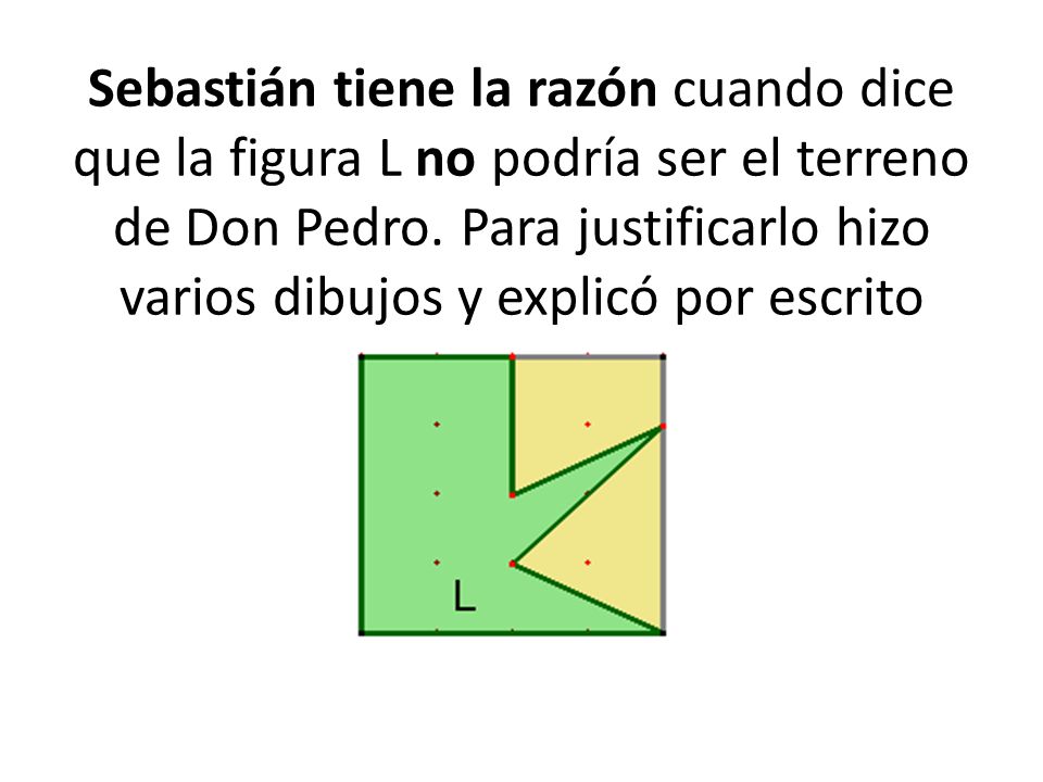 Sebastián tiene la razón cuando dice que la figura L no podría ser el terreno de Don Pedro.