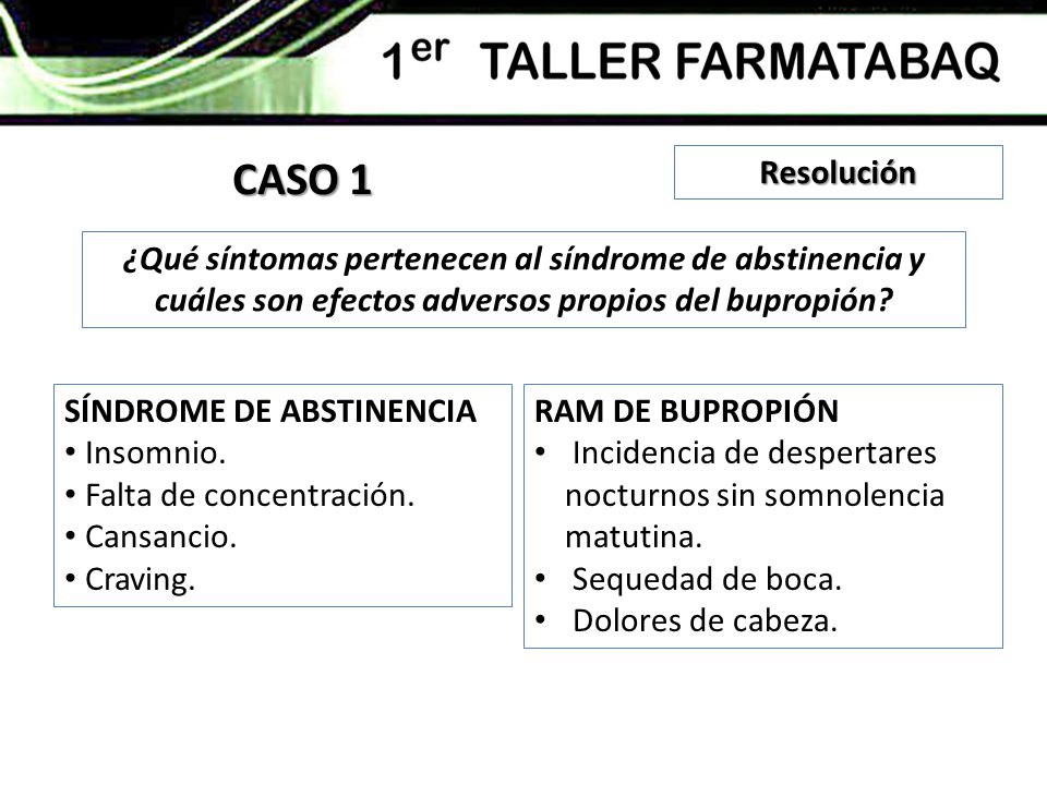 CASO 1 Resolución. ¿Qué síntomas pertenecen al síndrome de abstinencia y cuáles son efectos adversos propios del bupropión
