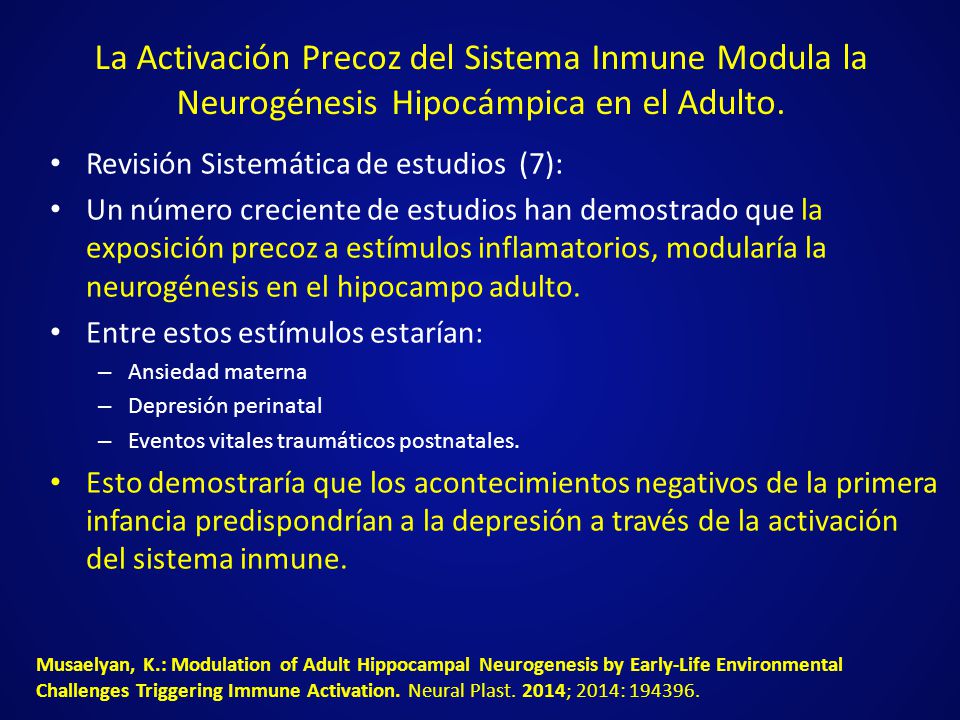 La Activación Precoz del Sistema Inmune Modula la Neurogénesis Hipocámpica en el Adulto.