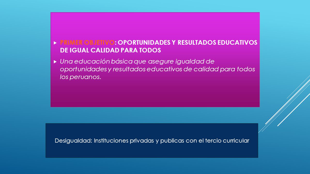 PRIMER OBJETIVO: OPORTUNIDADES Y RESULTADOS EDUCATIVOS DE IGUAL CALIDAD PARA TODOS