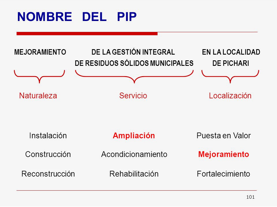 NOMBRE DEL PIP MEJORAMIENTO DE LA GESTIÓN INTEGRAL EN LA LOCALIDAD