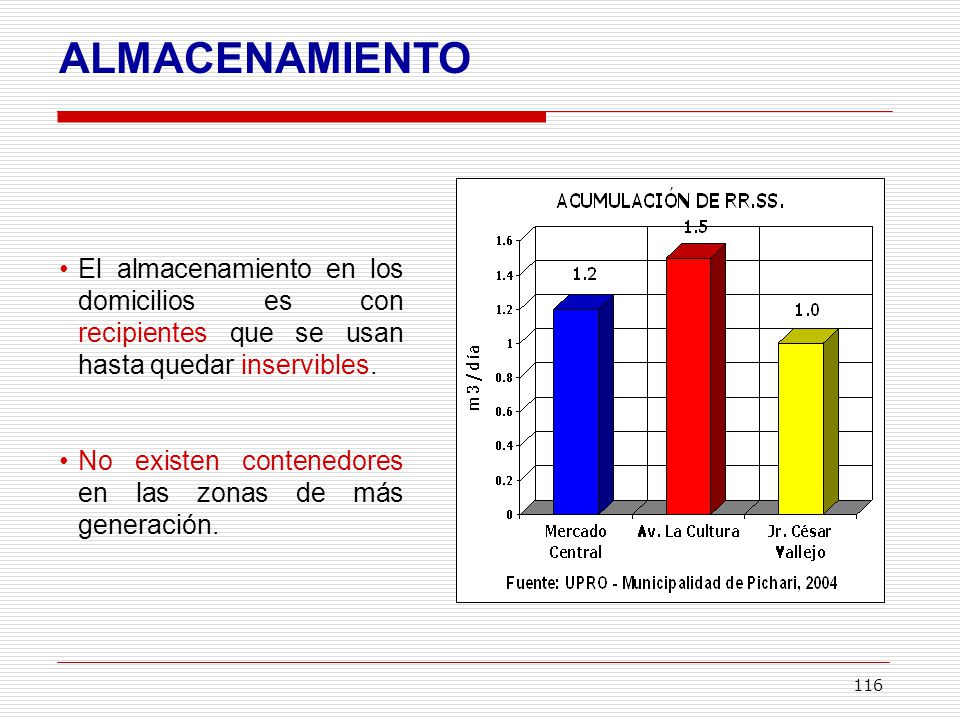 ALMACENAMIENTO El almacenamiento en los domicilios es con recipientes que se usan hasta quedar inservibles.