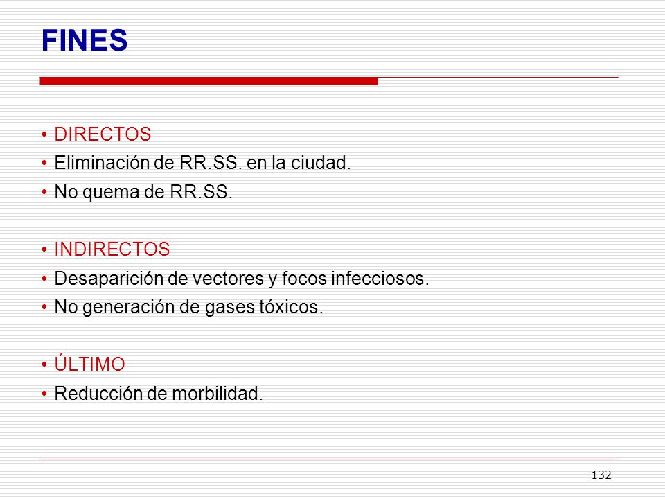 FINES DIRECTOS Eliminación de RR.SS. en la ciudad. No quema de RR.SS.