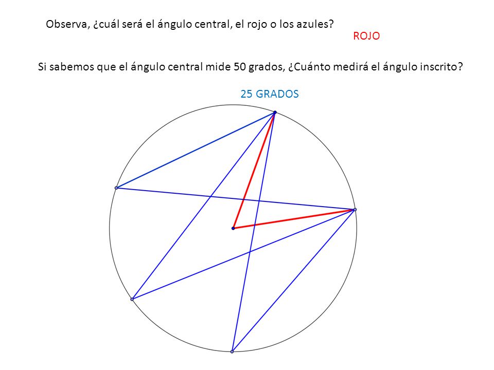 Observa, ¿cuál será el ángulo central, el rojo o los azules