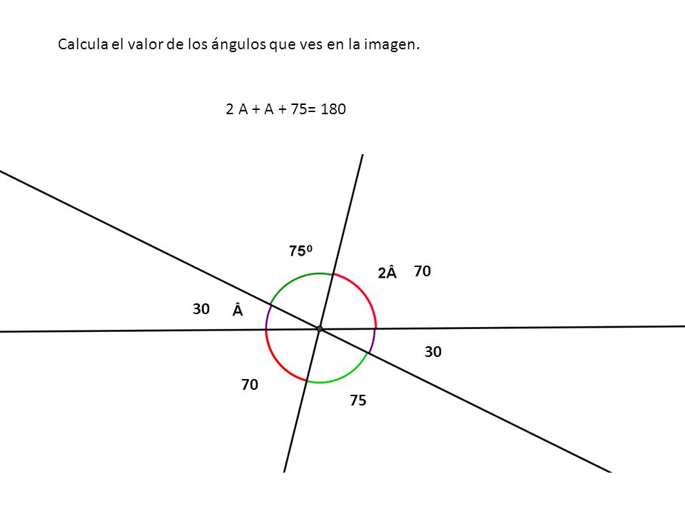 Calcula el valor de los ángulos que ves en la imagen.