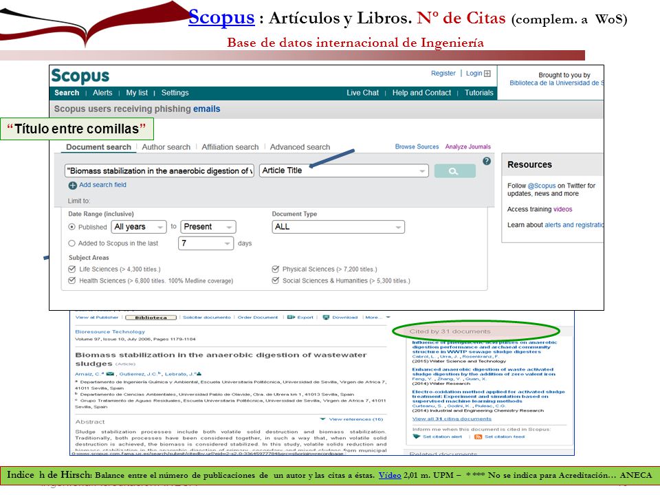 Scopus : Artículos y Libros. Nº de Citas (complem. a WoS)