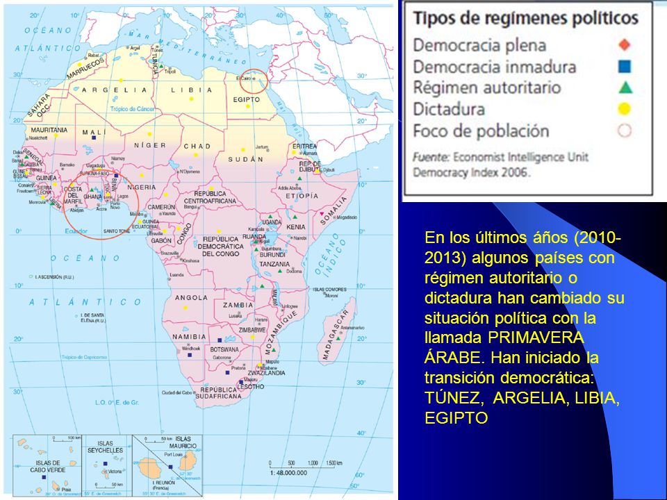 En los últimos áños ( ) algunos países con régimen autoritario o dictadura han cambiado su situación política con la llamada PRIMAVERA ÁRABE.