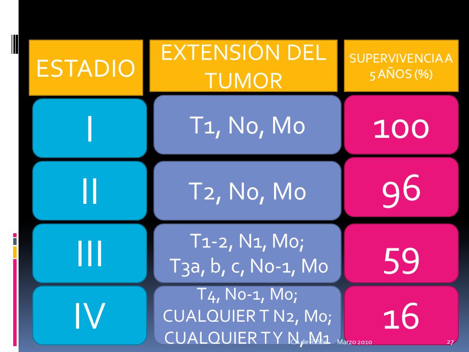 100 I 96 II III 59 IV 16 ESTADIO T1, N0, M0 T2, N0, M0