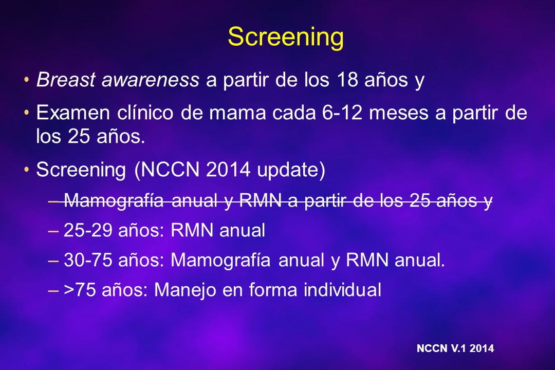 Screening Breast awareness a partir de los 18 años y
