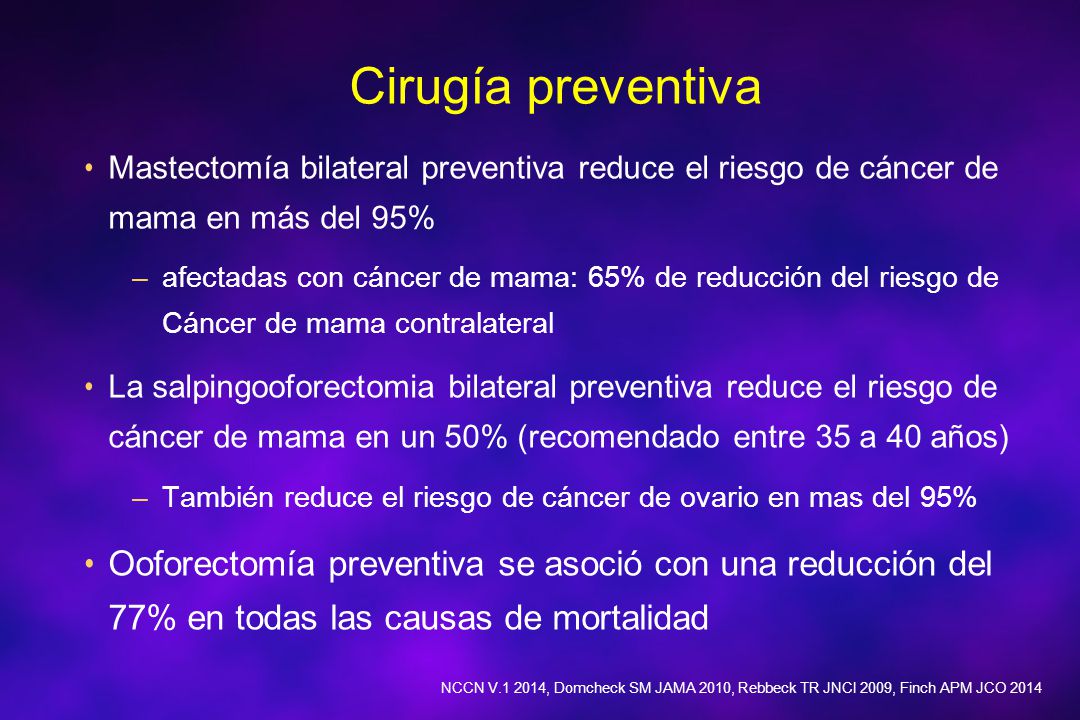 Cirugía preventiva Mastectomía bilateral preventiva reduce el riesgo de cáncer de mama en más del 95%