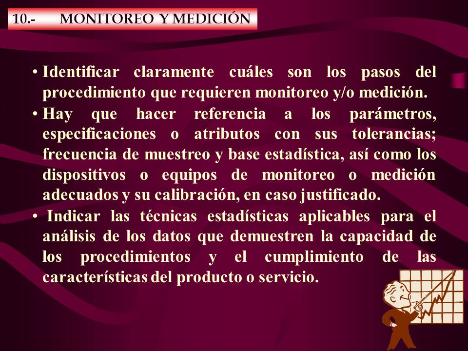 10.- MONITOREO Y MEDICIÓN Identificar claramente cuáles son los pasos del procedimiento que requieren monitoreo y/o medición.