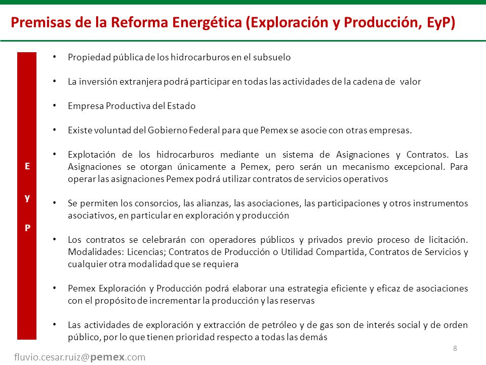Premisas de la Reforma Energética (Exploración y Producción, EyP)