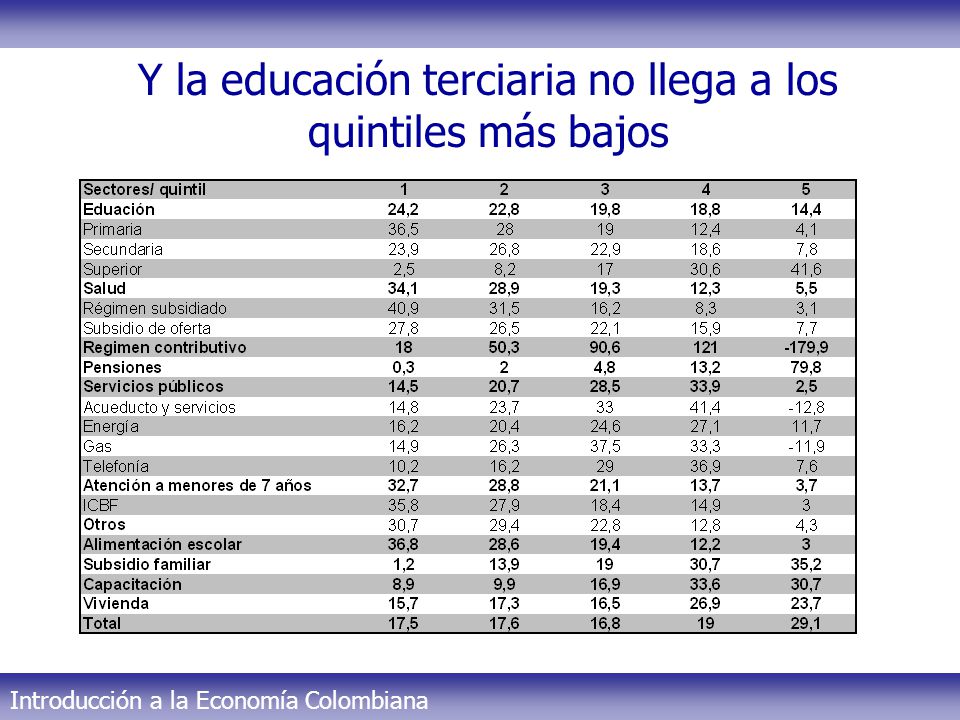 Y la educación terciaria no llega a los quintiles más bajos