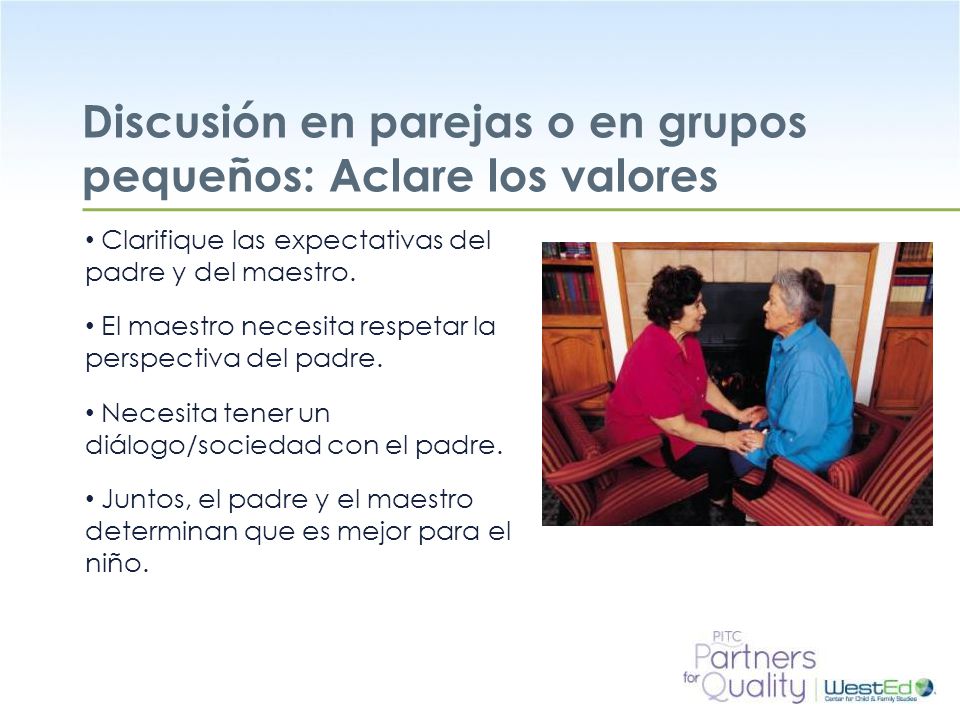 Discusión en parejas o en grupos pequeños: Aclare los valores
