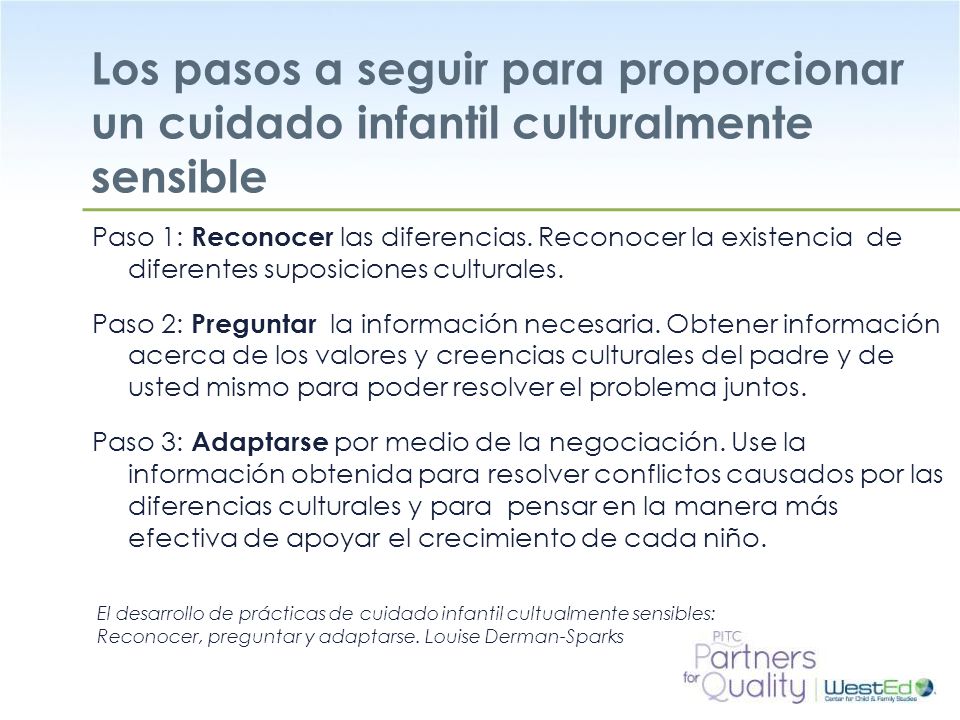 Los pasos a seguir para proporcionar un cuidado infantil culturalmente sensible