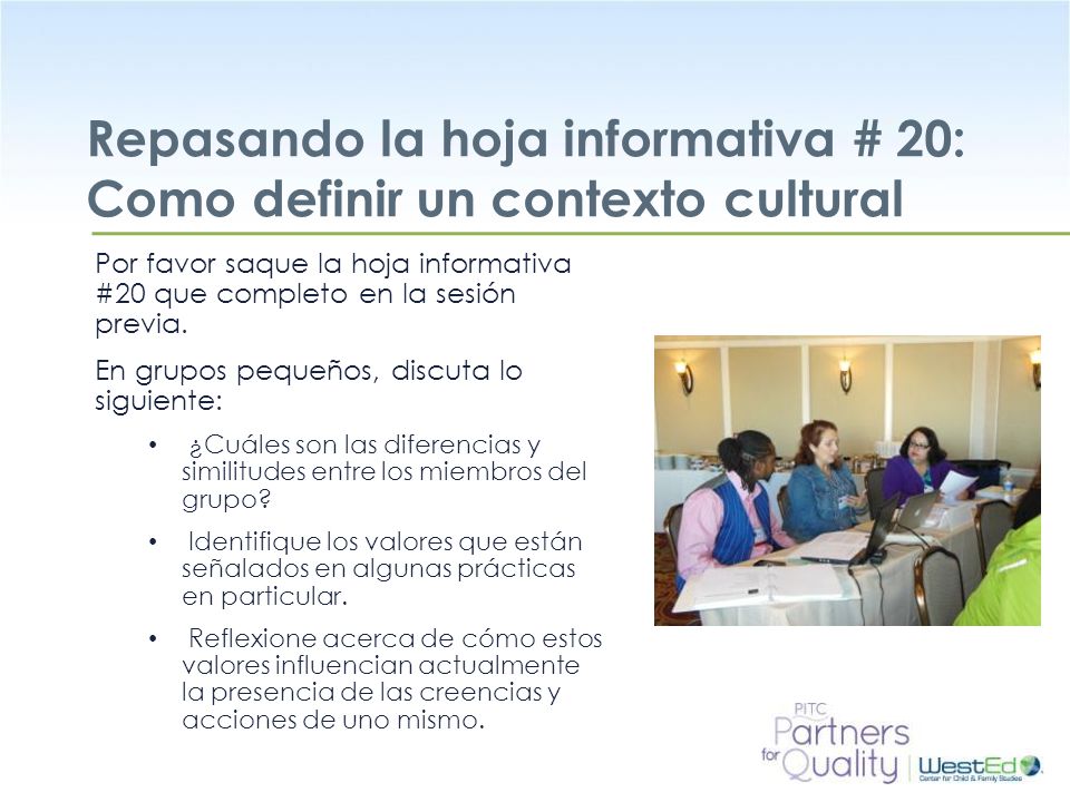 Repasando la hoja informativa # 20: Como definir un contexto cultural
