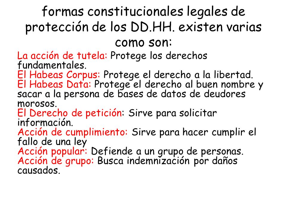 formas constitucionales legales de protección de los DD. HH