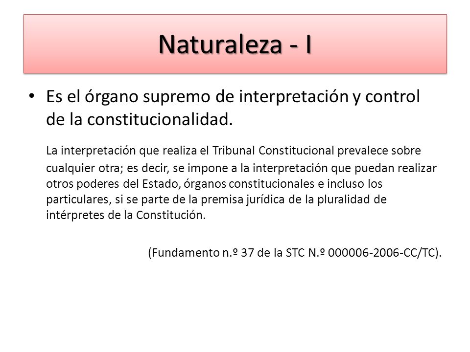 Naturaleza - I Es el órgano supremo de interpretación y control de la constitucionalidad.