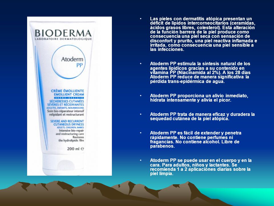 Las pieles con dermatitis atópica presentan un déficit de lípidos intercorneocitarios (ceramidas, ácidos grasos libres, colesterol). Esta alteración de la función barrera de la piel produce como consecuencia una piel seca con sensación de disconfort y prurito, una piel reactiva inflamada e irritada, como consecuencia una piel sensible a las infecciones.