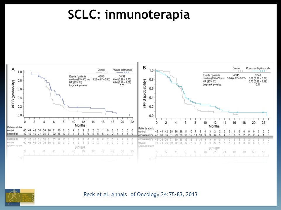 SCLC: inmunoterapia Reck et al. Annals of Oncology 24:75-83, 2013