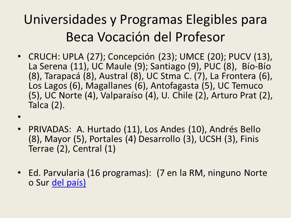 Universidades y Programas Elegibles para Beca Vocación del Profesor