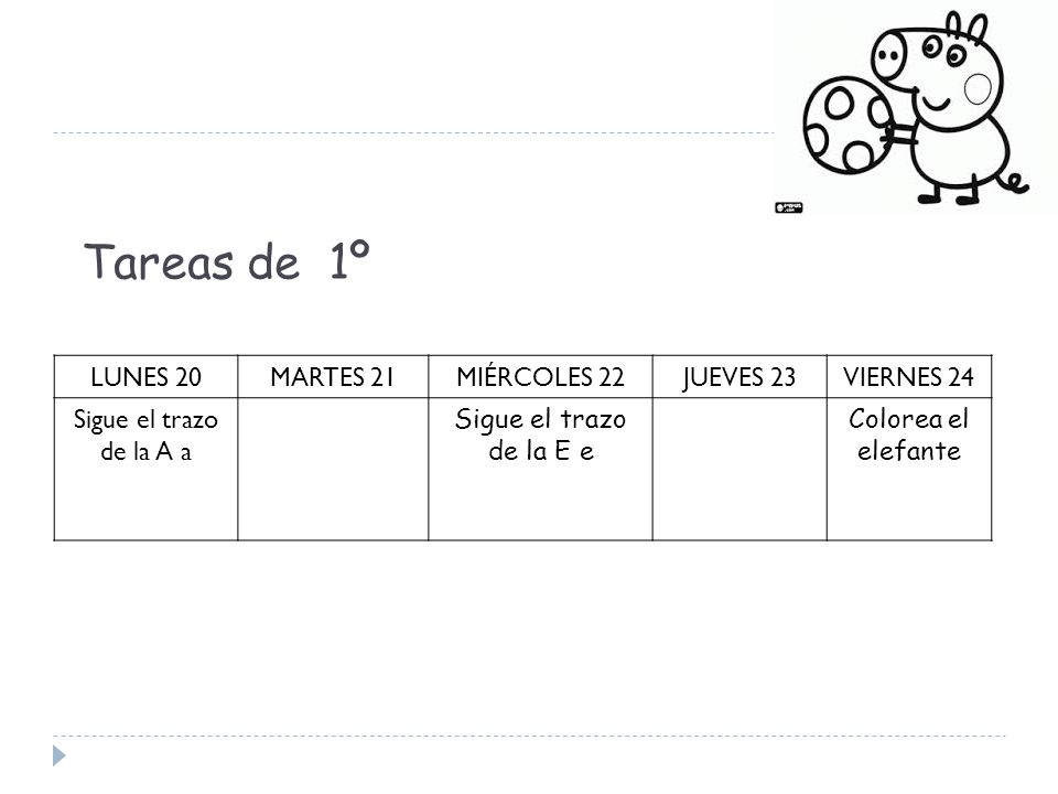 Tareas de 1º LUNES 20 MARTES 21 MIÉRCOLES 22 JUEVES 23 VIERNES 24