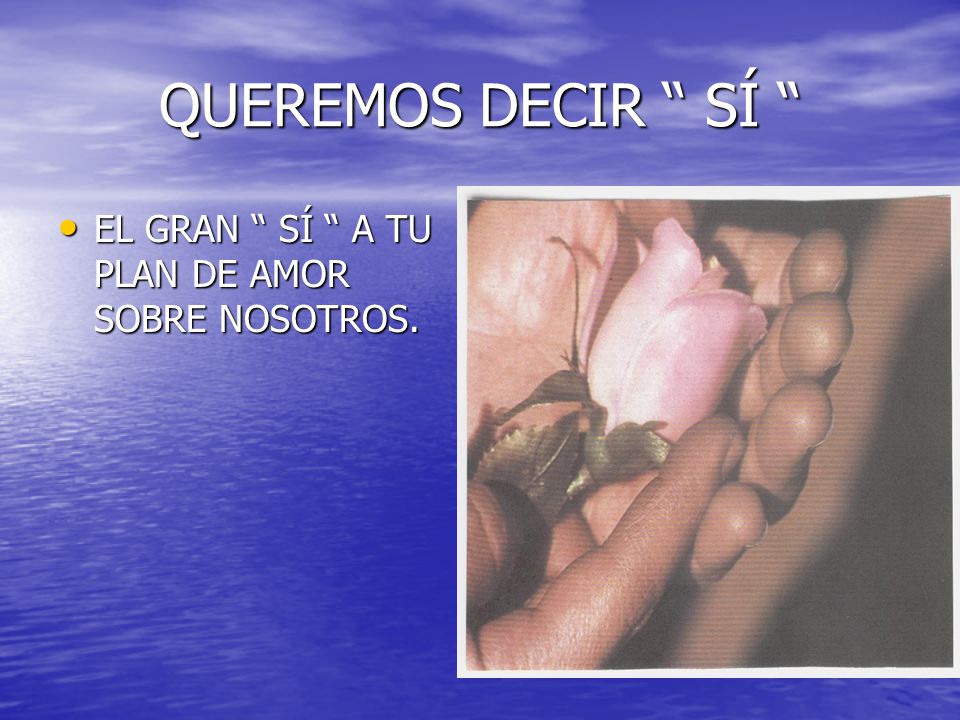 QUEREMOS DECIR SÍ EL GRAN SÍ A TU PLAN DE AMOR SOBRE NOSOTROS.