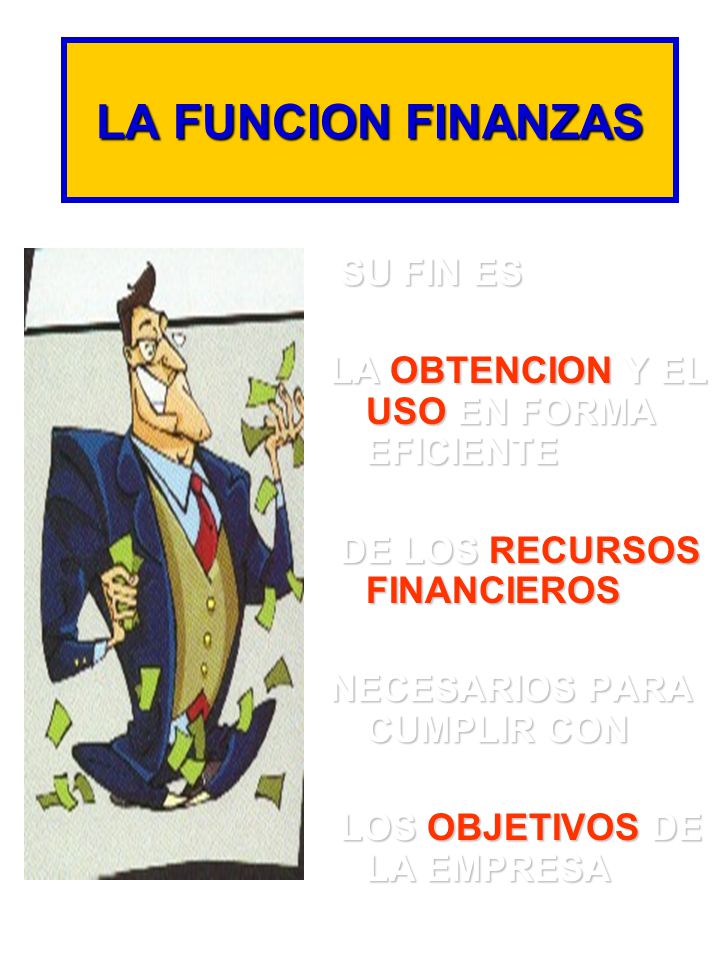 LA FUNCION FINANZAS SU FIN ES LA OBTENCION Y EL USO EN FORMA EFICIENTE