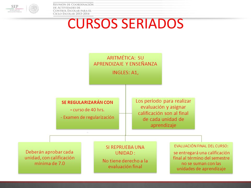 CURSOS SERIADOS ARITMÉTICA: SU APRENDIZAJE Y ENSEÑANZA. INGLES: A1, SE REGULARIZARÁN CON. - curso de 40 hrs.