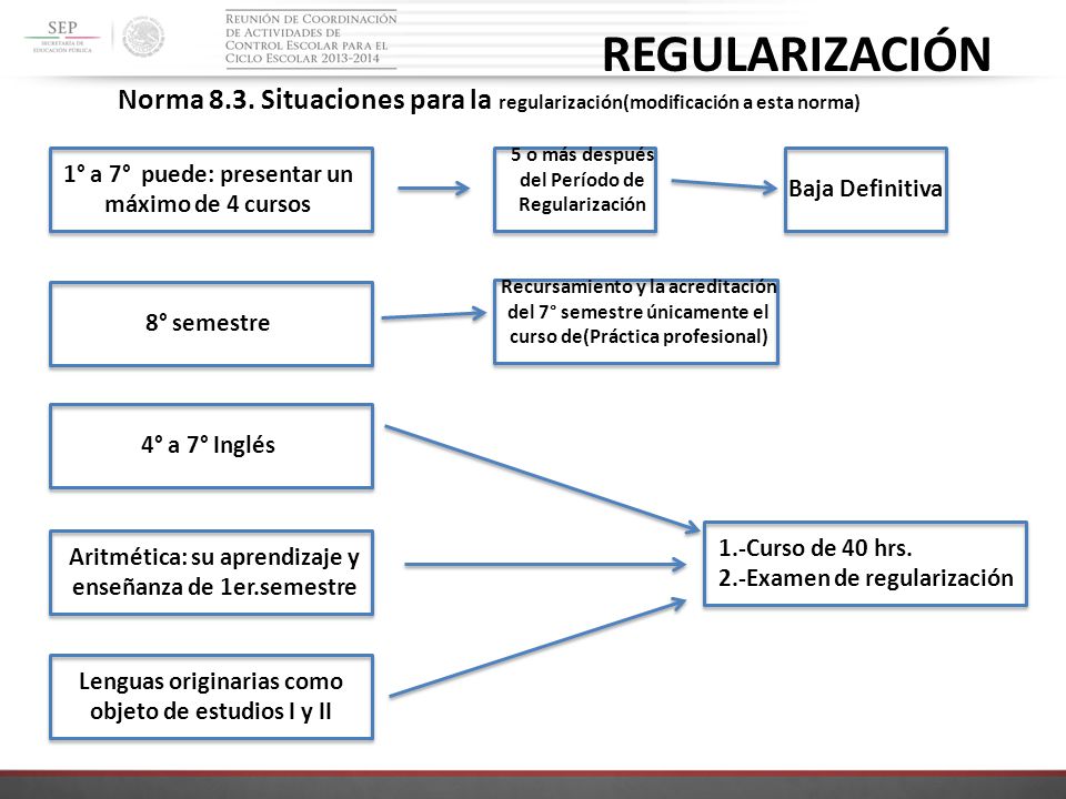 REGULARIZACIÓN Norma 8.3. Situaciones para la regularización(modificación a esta norma) 5 o más después del Período de Regularización.
