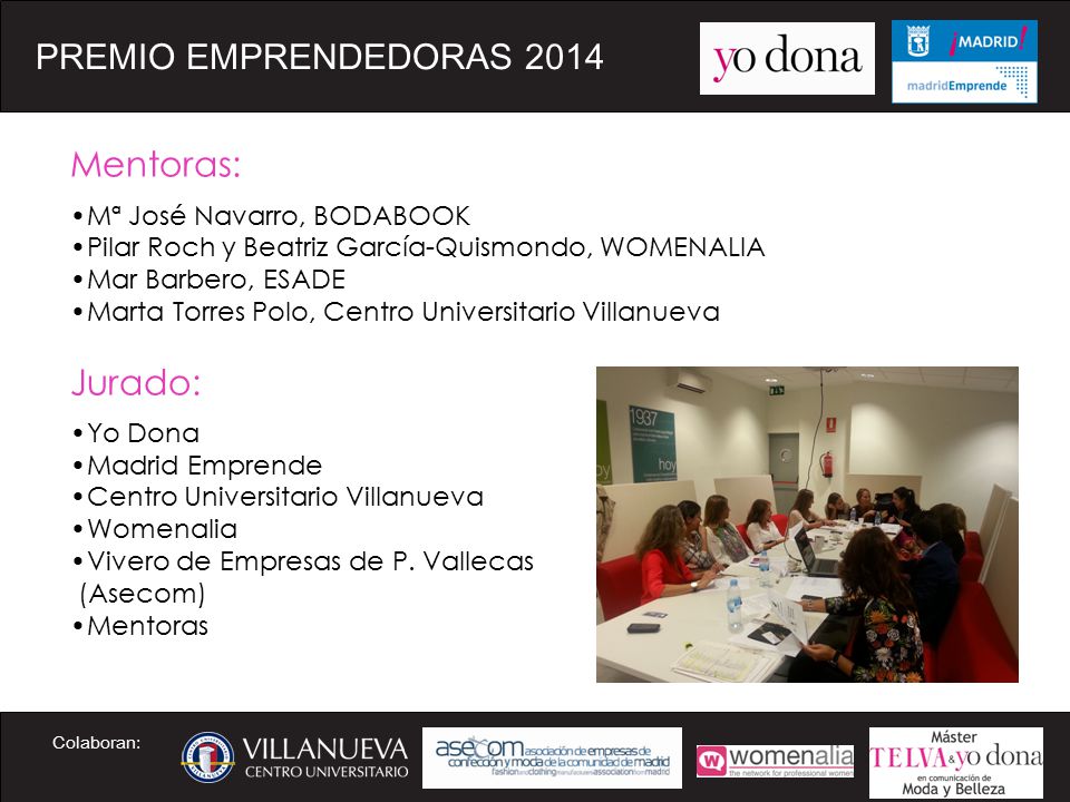 Mentoras: Jurado: PREMIO EMPRENDEDORAS 2014 Mª José Navarro, BODABOOK