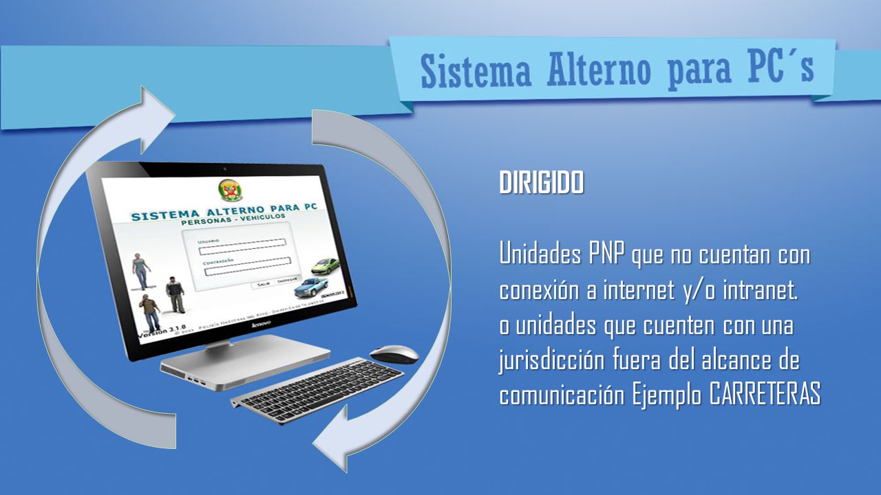 DIRIGIDO Unidades PNP que no cuentan con. conexión a internet y/o intranet. o unidades que cuenten con una.