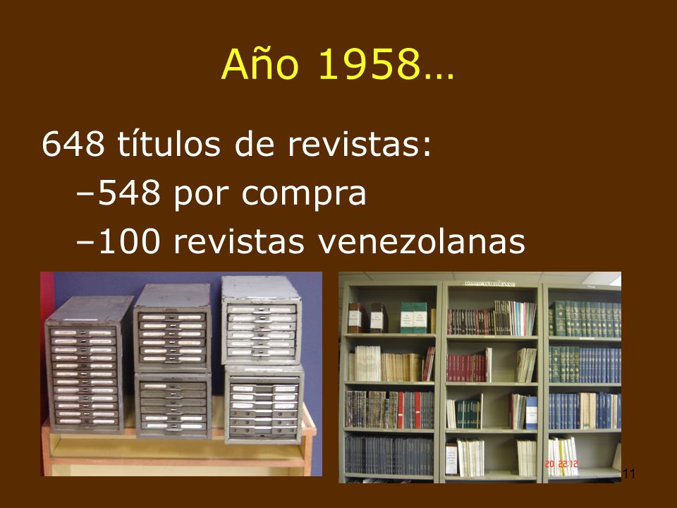 Año 1958… 648 títulos de revistas: 548 por compra