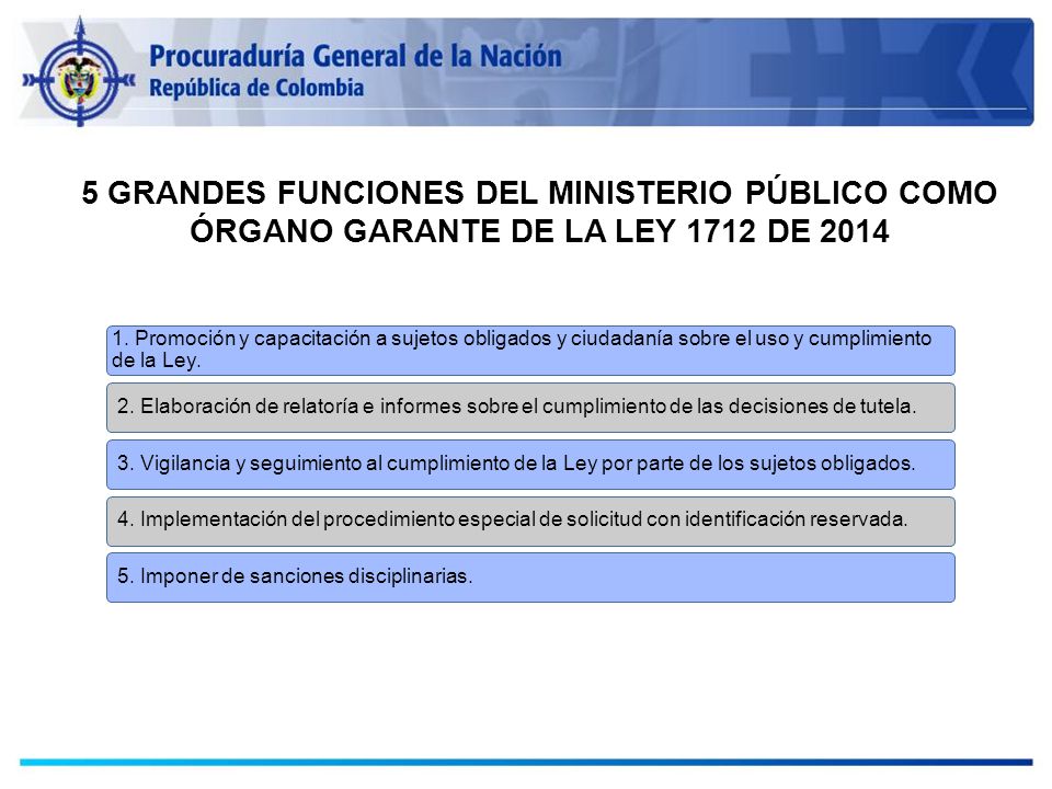 5 GRANDES FUNCIONES DEL MINISTERIO PÚBLICO COMO ÓRGANO GARANTE DE LA LEY 1712 DE 2014