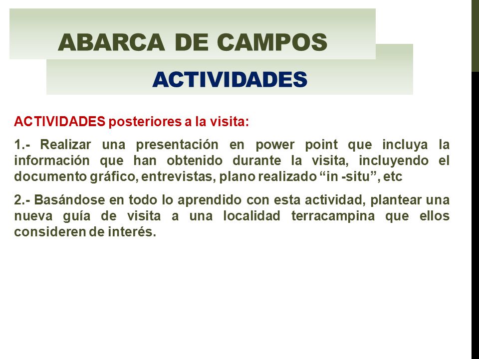 ABARCA DE CAMPOS ACTIVIDADES ACTIVIDADES posteriores a la visita: